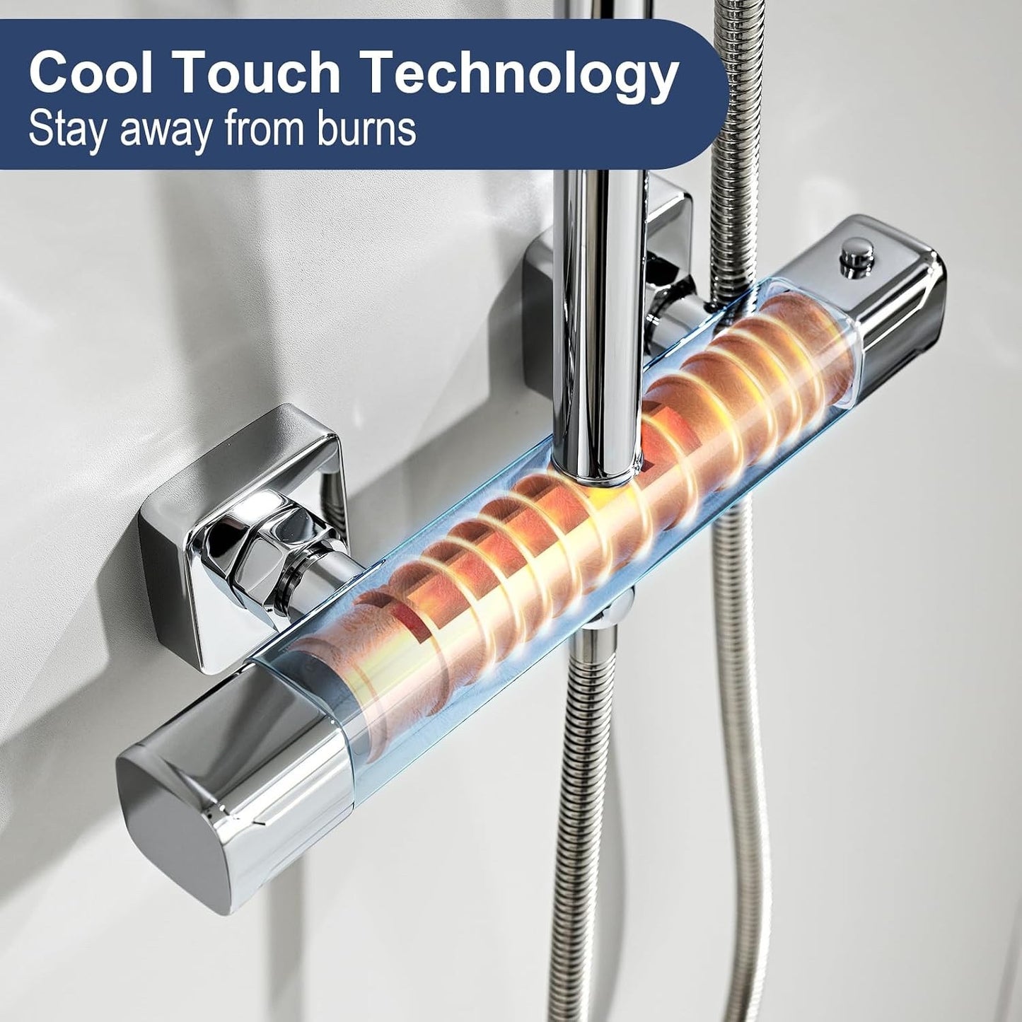 Thermostatic Shower Mixer Set 25cm Rainfall Head 3 Mode Handset Chrome Adjustabl