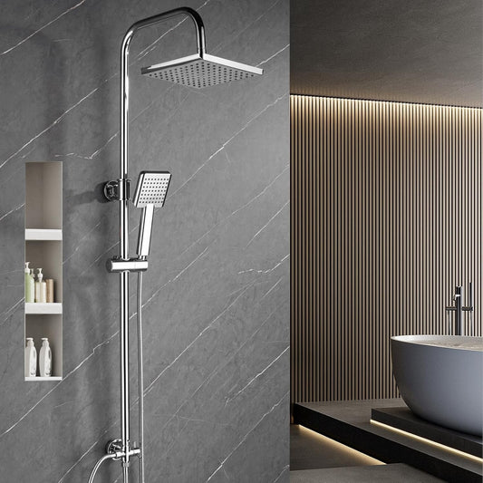 Shower Riser Rail Kit 8in Rainfall Head Handheld Chrome Adjustable Bathroom Set
