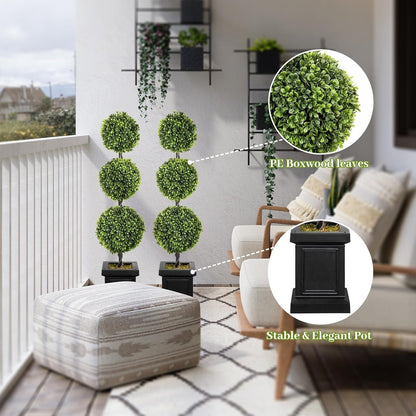Artificial Boxwood Topiary Trees Set of 2 3.5ft 107cm Ball Outdoor Porch Plants