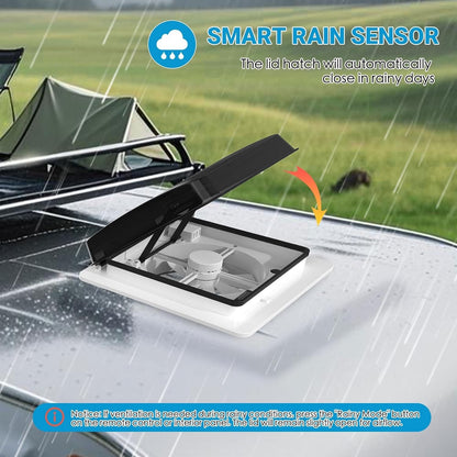Caravan Roof Vent Fan 400mm 12V Remote Controlled Rain Sensor Campervan Black RV