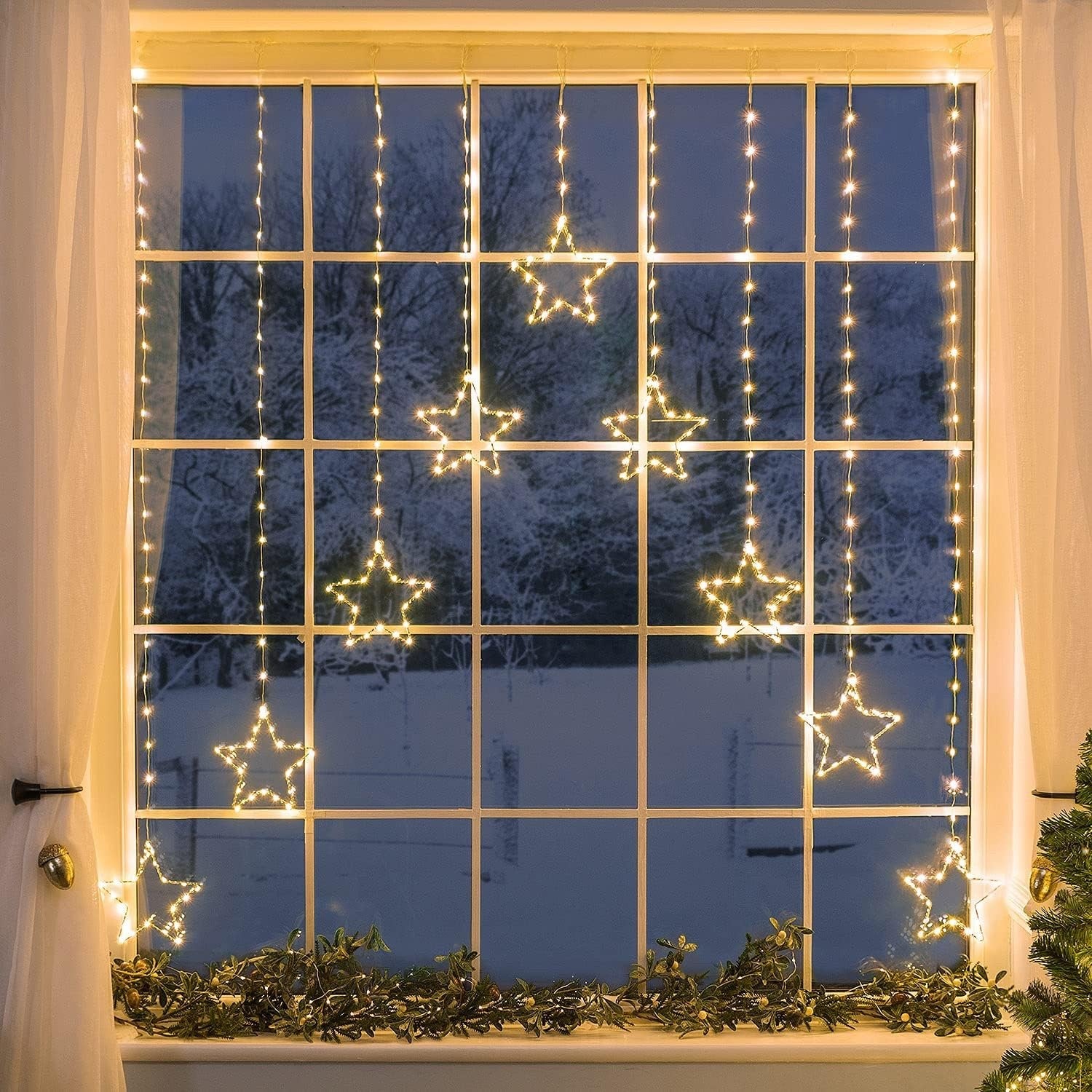 Christmas Curtain Lights Star 325 LED Warm White Window Indoor Outdoor 1.2m