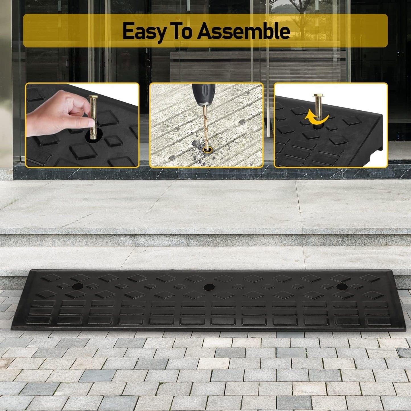 Heavy Duty Rubber Kerb Ramp 100x25x10cm Non Slip Driveway Threshold