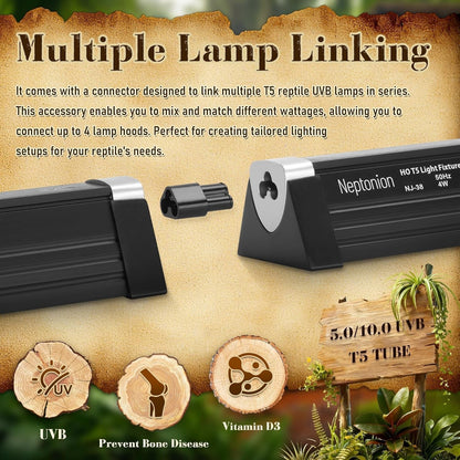 Reptile T5 UVB Light Fixture 39W 34.5in 5.0 Tube Terrarium Vivarium Hood Lamp