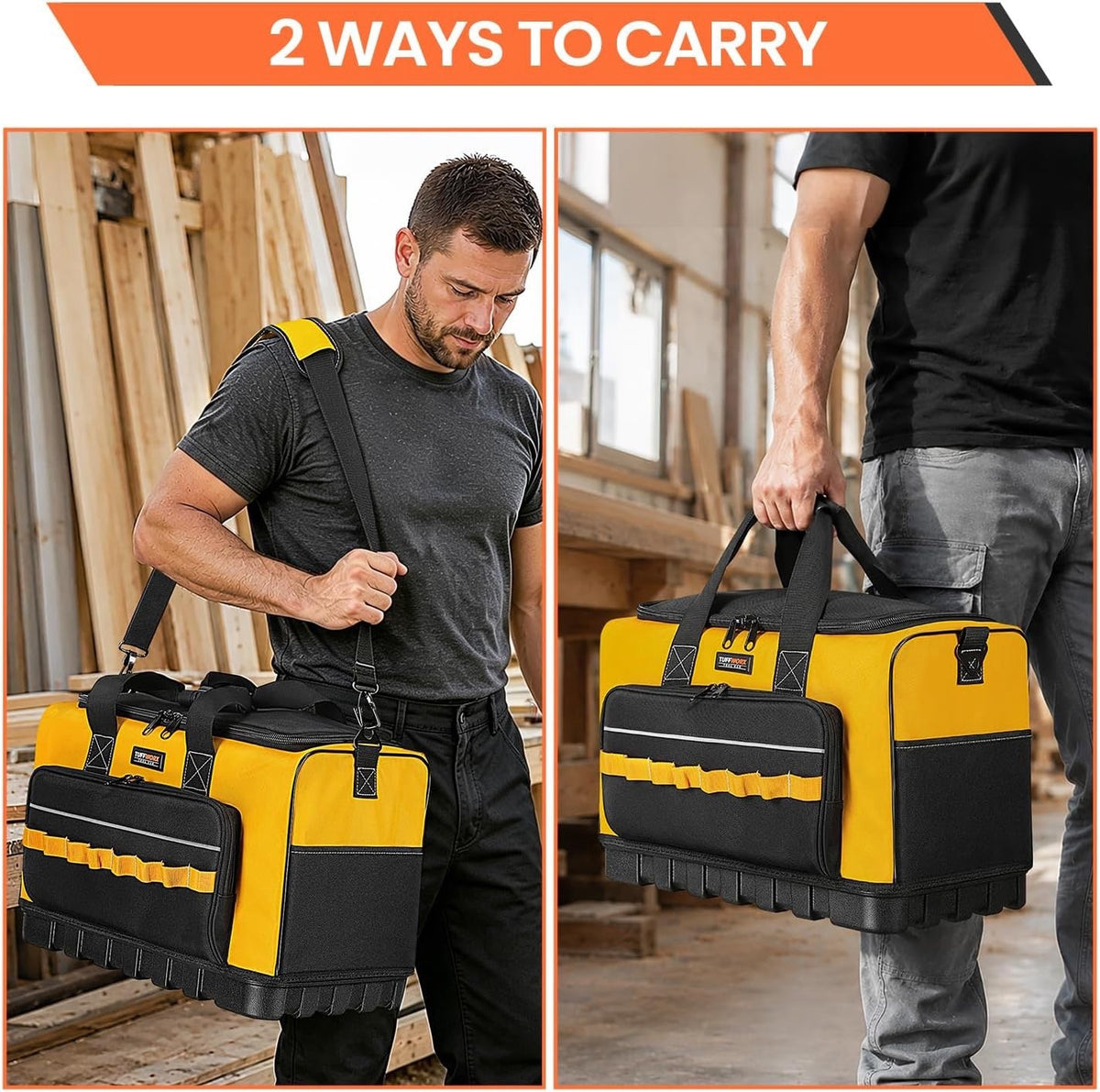 Tool Bag Heavy Duty 20 Inch 15 Pockets Waterproof Base 1680D Yellow Storage