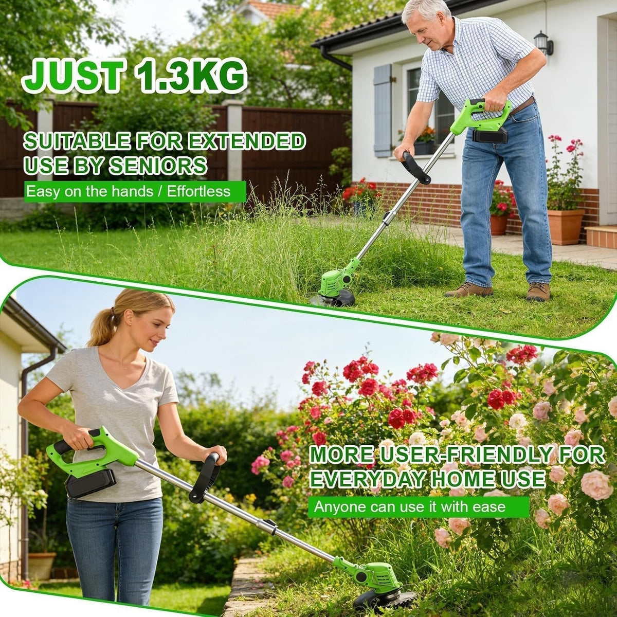 Cordless Strimmer Grass Trimmer 21V Battery Garden Cutter 2 Batteries Blades
