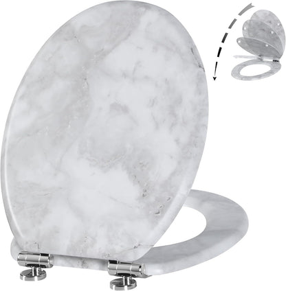 Wood Toilet Seat Soft Close Quick Release Hinges Oval 45x37cm Bottom Mount