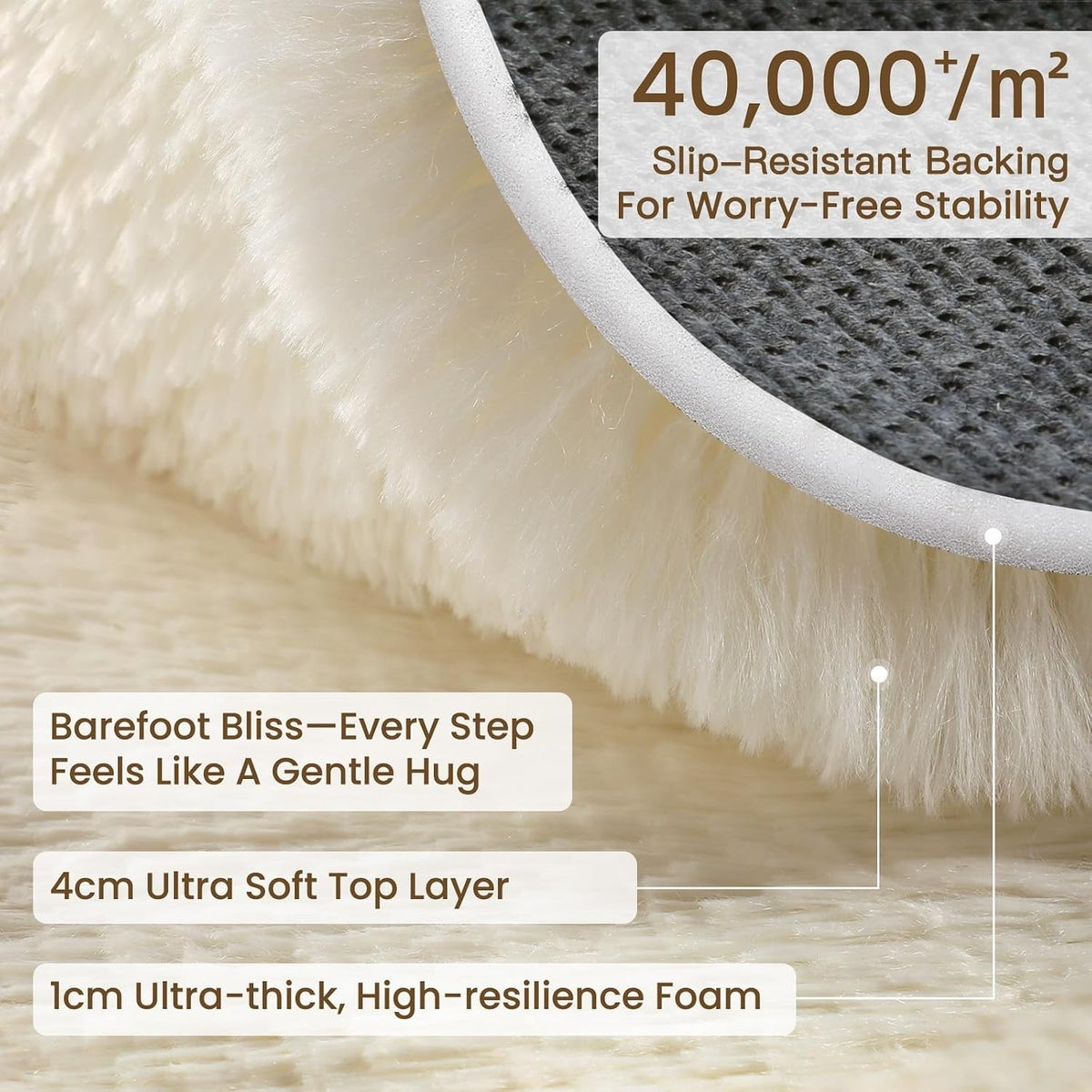 Living Room Rug Carpet 140x200cm Cream Fluffy Shaggy Non Slip Soft Washable