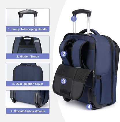 Laptop Rolling Bag Briefcase 18in Waterproof Wheeled Travel Work Case Blue Cabin