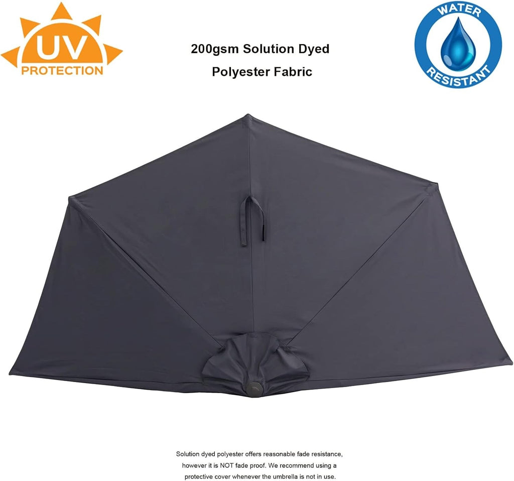 2.75m Half Round Wall Parasol Garden Patio Umbrella Crank Tilt UV Black