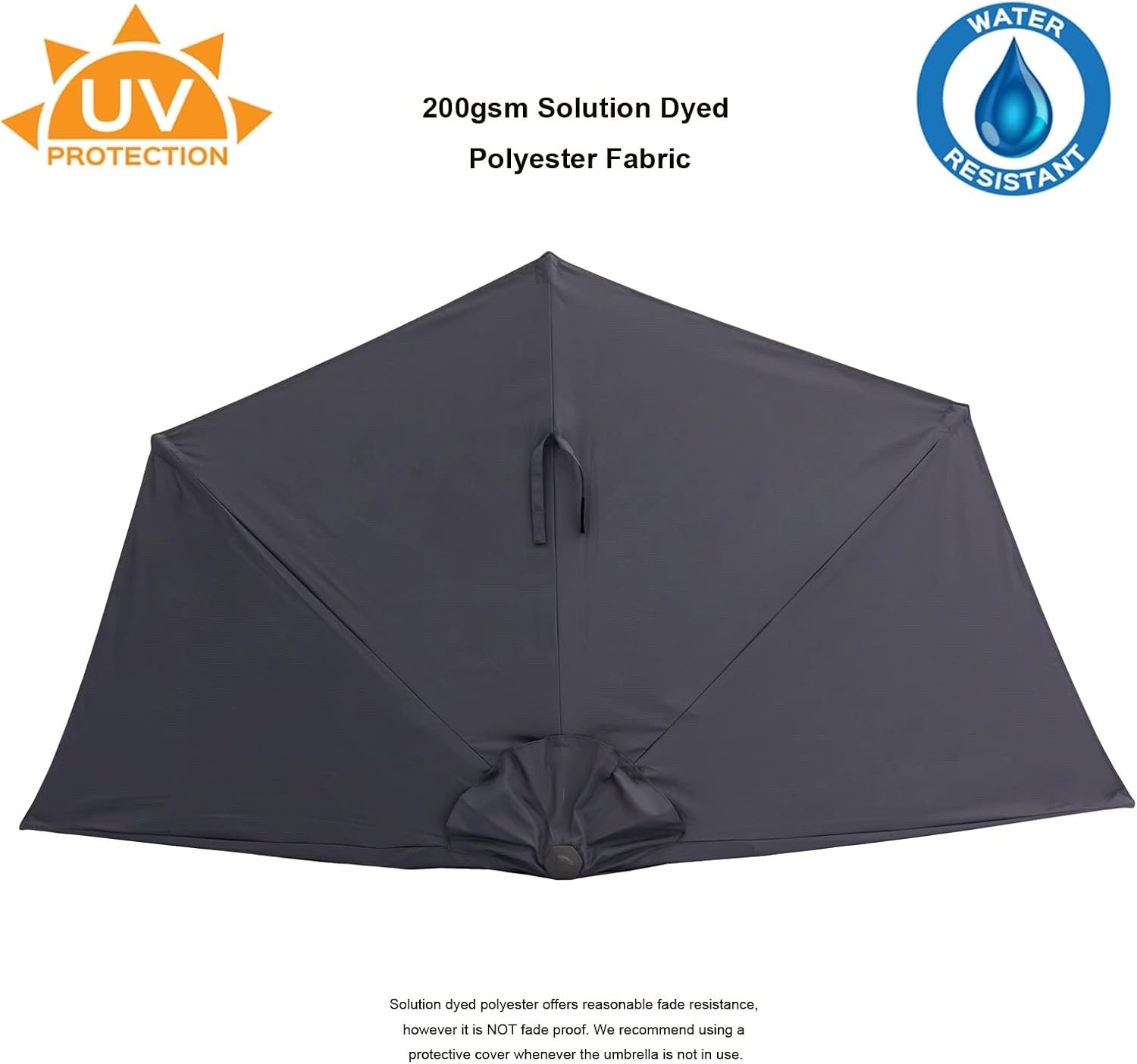 2.75m Half Round Wall Parasol Garden Patio Umbrella Crank Tilt UV Black