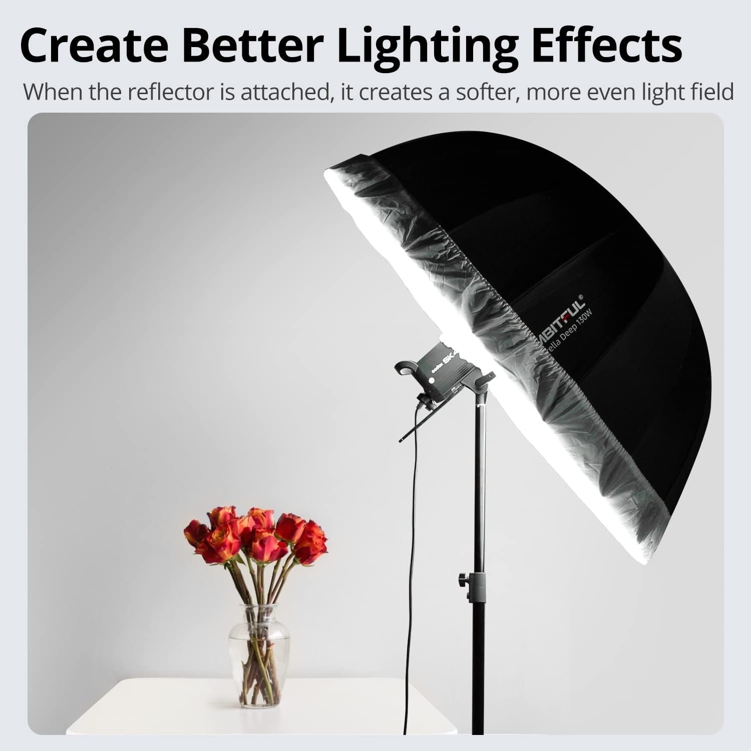 AMBITFUL Parabolic Umbrella 62 Inch Parabolic Silver Black Reflective Umbrella