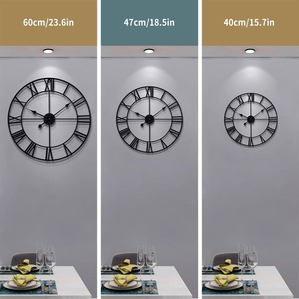 Vintage Wall Clock 40cm Silent Non Ticking Roman Numeral Metal Battery Operated