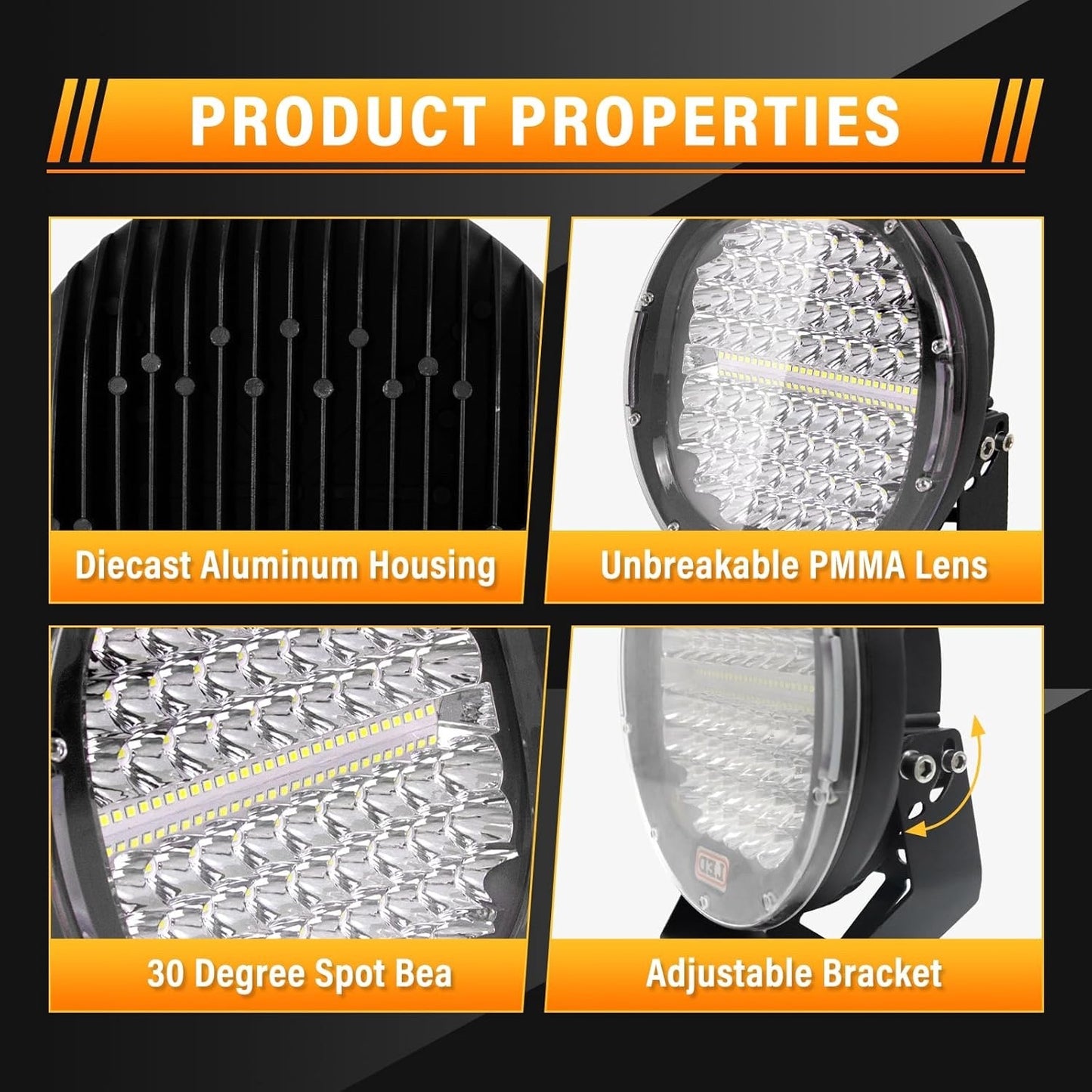 LED Work Lights Pair 9 Inch 294W Spot Beam 12V 24V Off Road Truck Tractor SUV