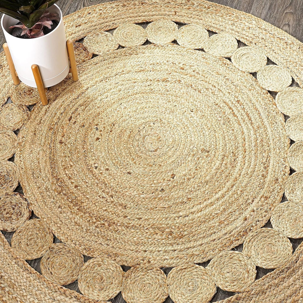 GlammTexa 90×90cm Hand Woven Round Jute Rug Braided Natural Boho Home Decor
