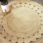 GlammTexa 90×90cm Hand Woven Round Jute Rug Braided Natural Boho Home Decor