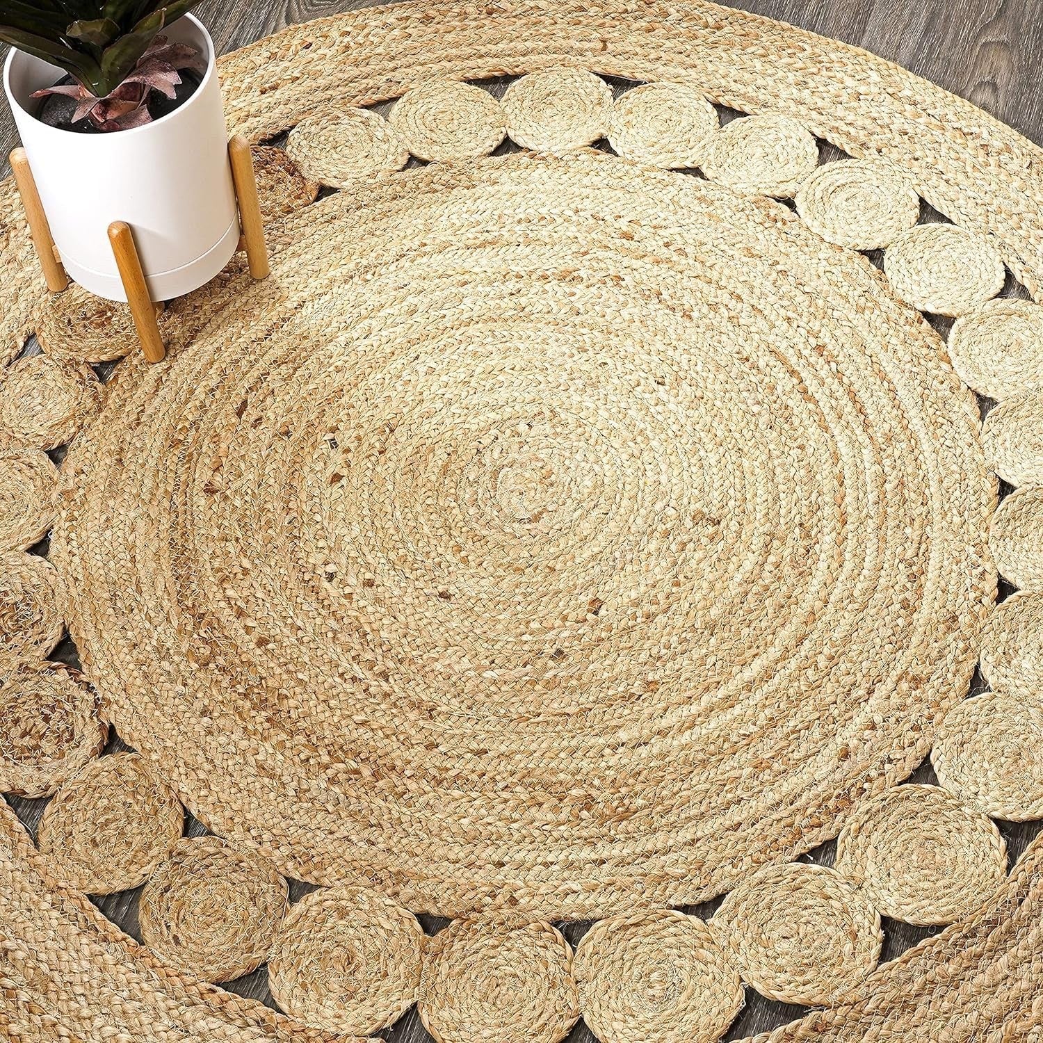 GlammTexa 90×90cm Hand Woven Round Jute Rug Braided Natural Boho Home Decor