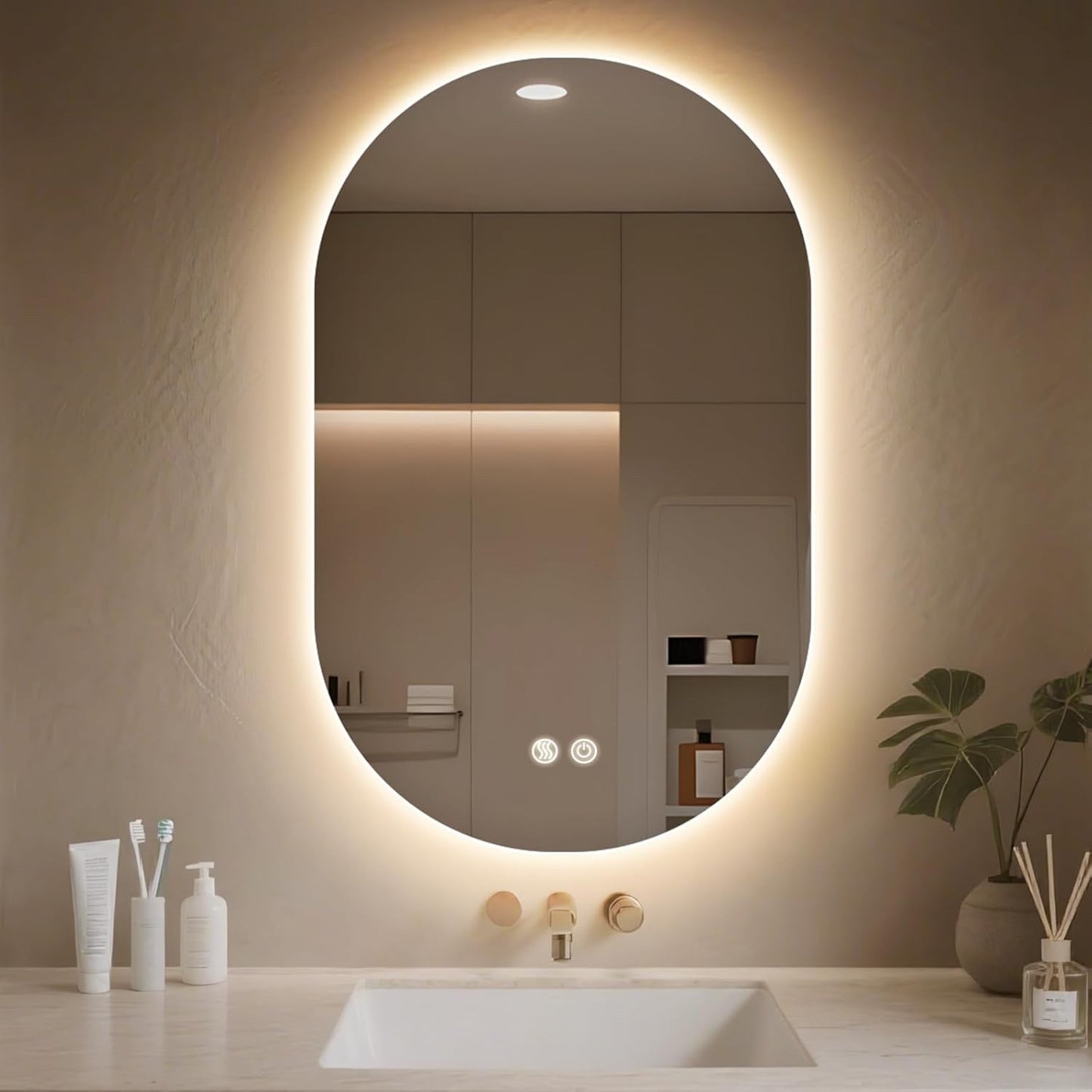 LED Bathroom Mirror Oval 500x800mm Anti Fog Dimmable 3 Color Backlit Vanity