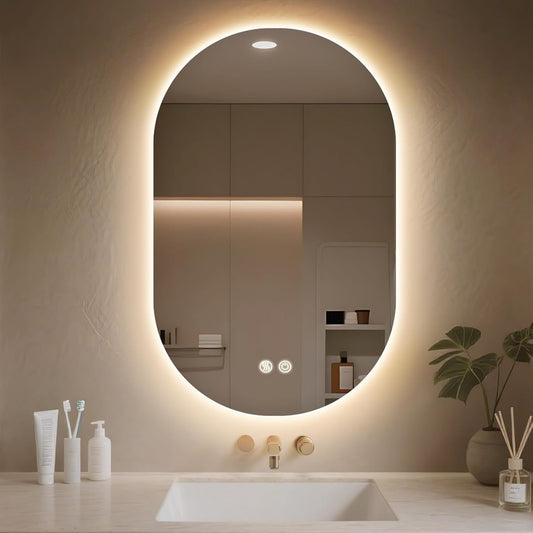 LED Bathroom Mirror Oval 500x800mm Anti Fog Dimmable 3 Color Backlit Vanity