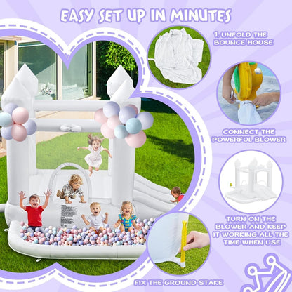 Bouncy Castle Inflatable Slide Trampoline Ball Pit White Garden Blower Kids
