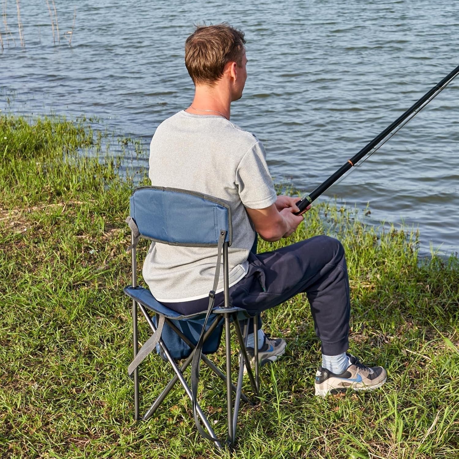 Camping Stool Folding Backrest Portable Chair Fishing Hiking Outdoor 102kg Blue