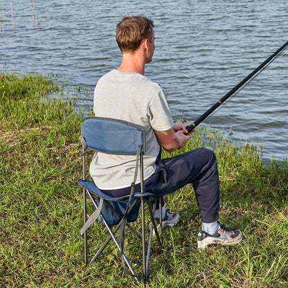 Camping Stool Folding Backrest Portable Chair Fishing Hiking Outdoor 102kg Blue
