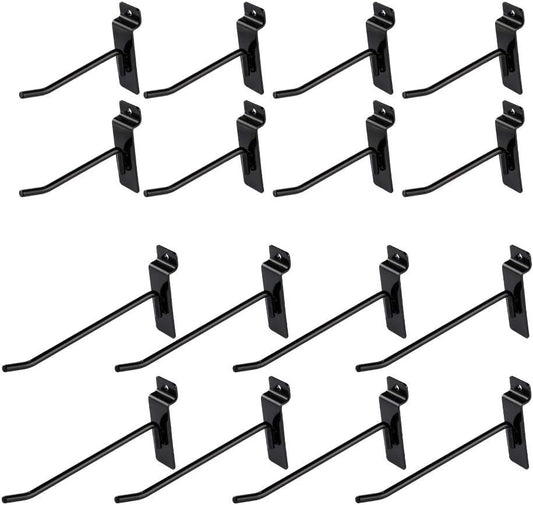 Slatwall Hooks Set 16 Metal Display Hangers 4in 6in Retail Garage Wall Mount
