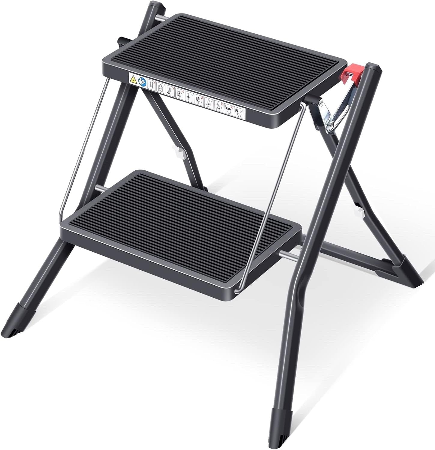 2 Step Folding Ladder Double Sided Step Stool w Handle Large Platform