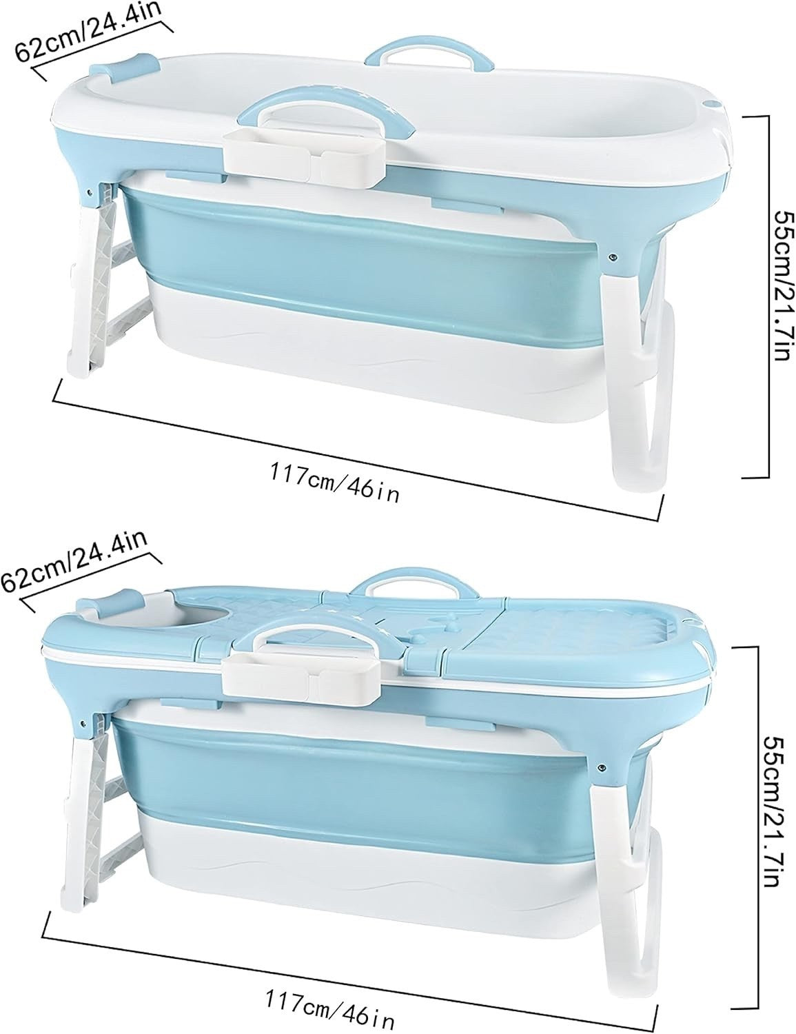 Foldable Adult Bathtub 117 cm Portable Soaking Spa Bath with Pillow Basket