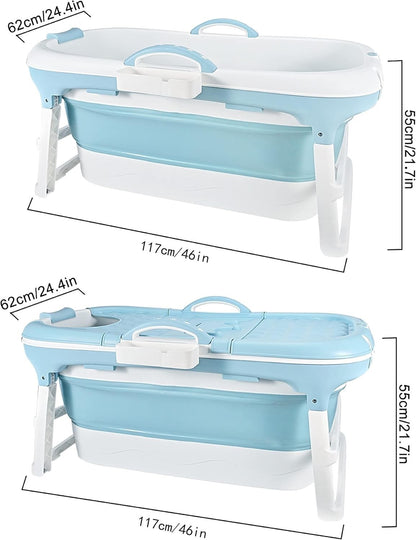 Foldable Adult Bathtub 117 cm Portable Soaking Spa Bath with Pillow Basket
