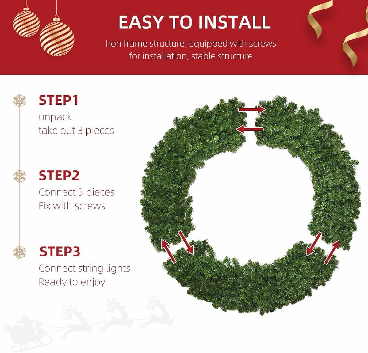 Christmas Wreath Pre Lit LED 36 Inch 120 Multicolour Lights Outdoor Door Timer
