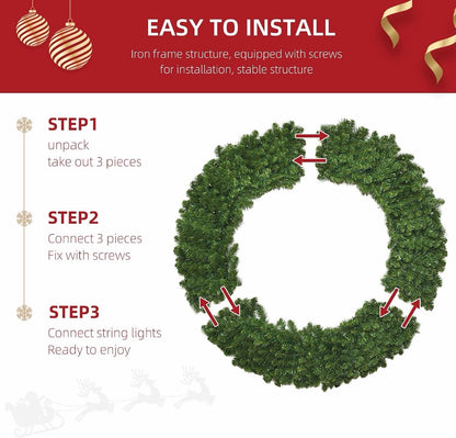 Christmas Wreath Pre Lit LED 36 Inch 120 Multicolour Lights Outdoor Door Timer