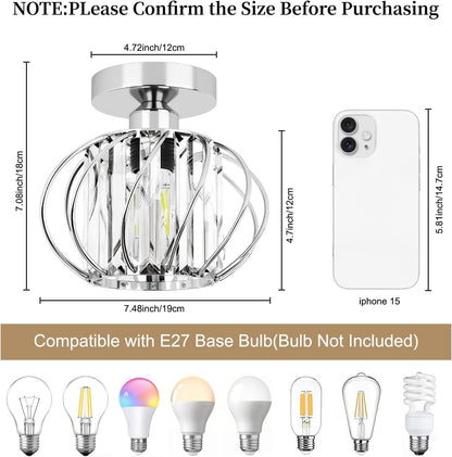 Ceiling Lights 2 Pack LED Crystal Chrome Flush Mount E27 19cm Bathroom Kitchen