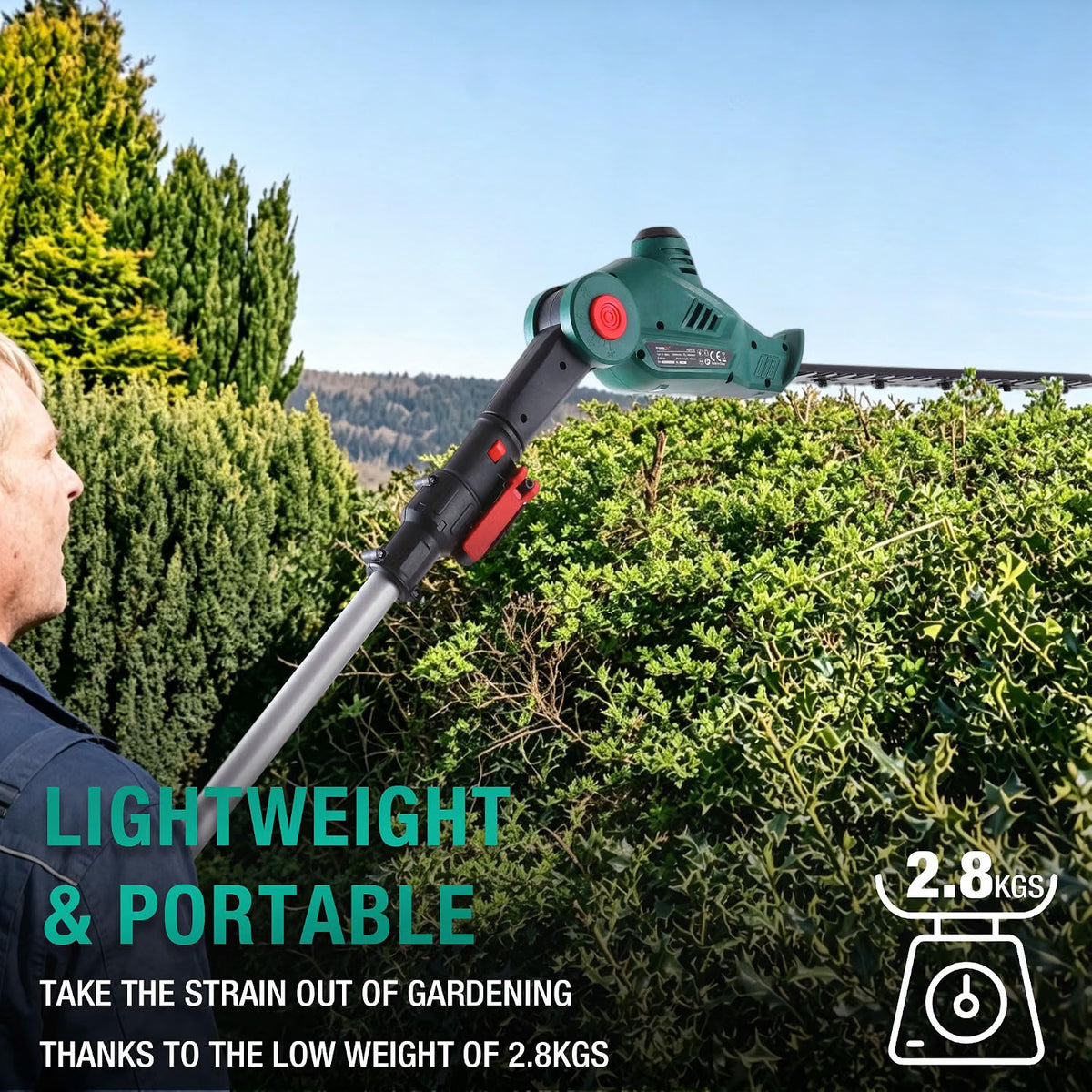 Cordless Pole Hedge Trimmer 12V 2.67m Reach 45cm Blade 2x2.0Ah Battery 135° Head