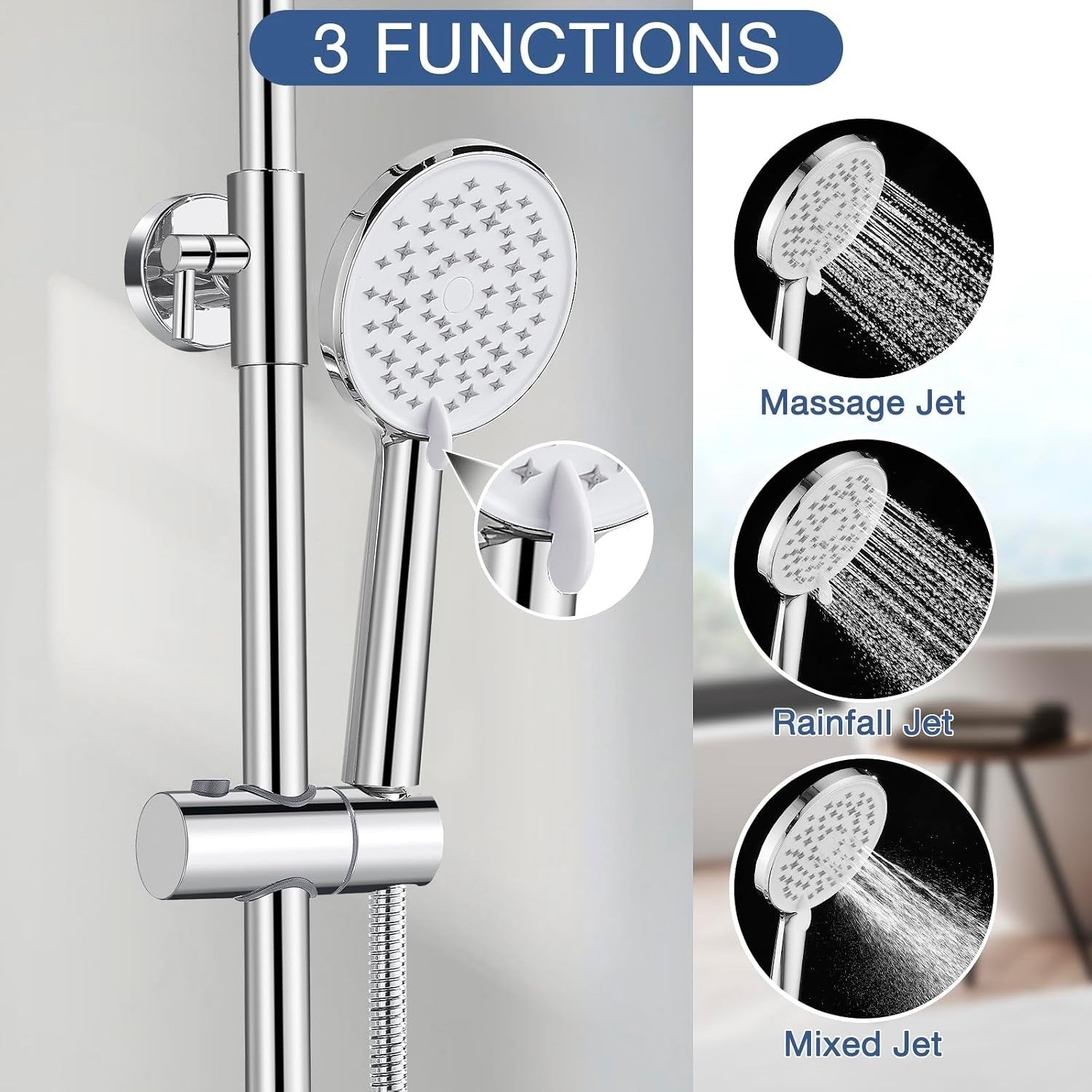 Chrome Thermostatic Shower Mixer Set Rainfall Handheld Adjustable Rail 80-117cm