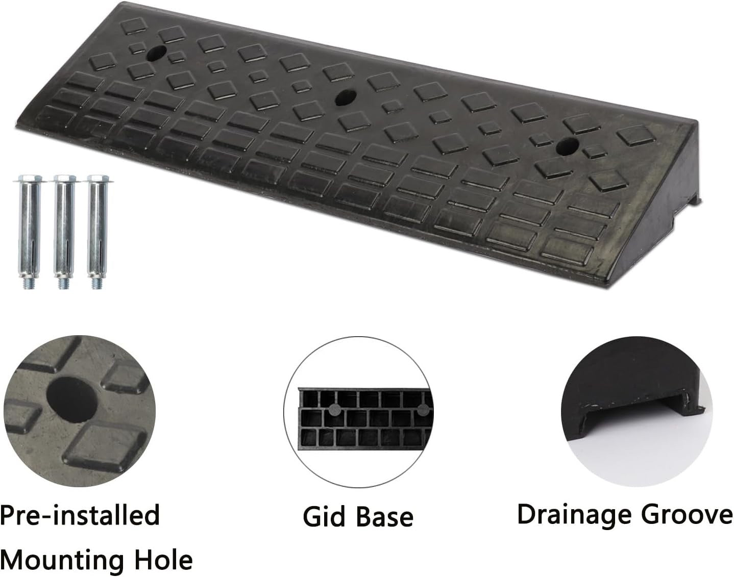 Heavy Duty Rubber Kerb Ramp 100x25x10cm Non Slip Driveway Threshold