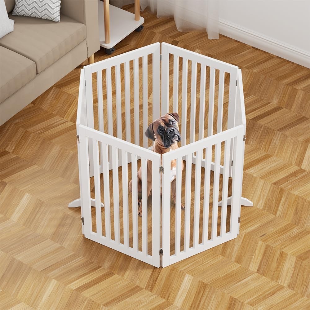 Unipaws XL Pet Gate Freestanding Expandable Wooden Dog Barrier & Walkway