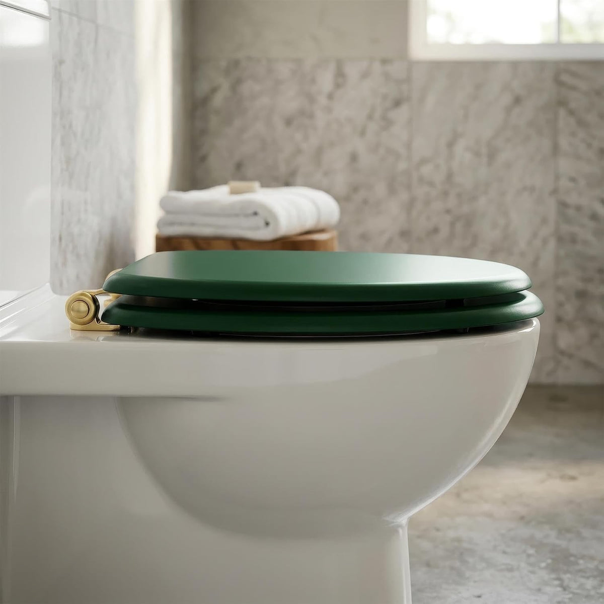 Soft Close Toilet Seat Wooden Green Gold Oval 43x36.5cm Bathroom Hinged Lid