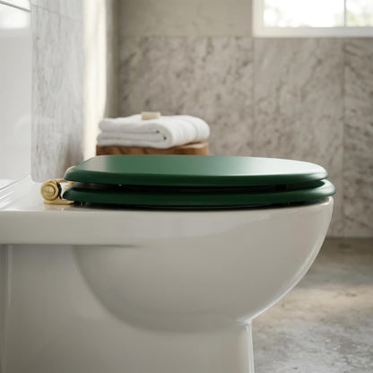 Soft Close Toilet Seat Wooden Green Gold Oval 43x36.5cm Bathroom Hinged Lid