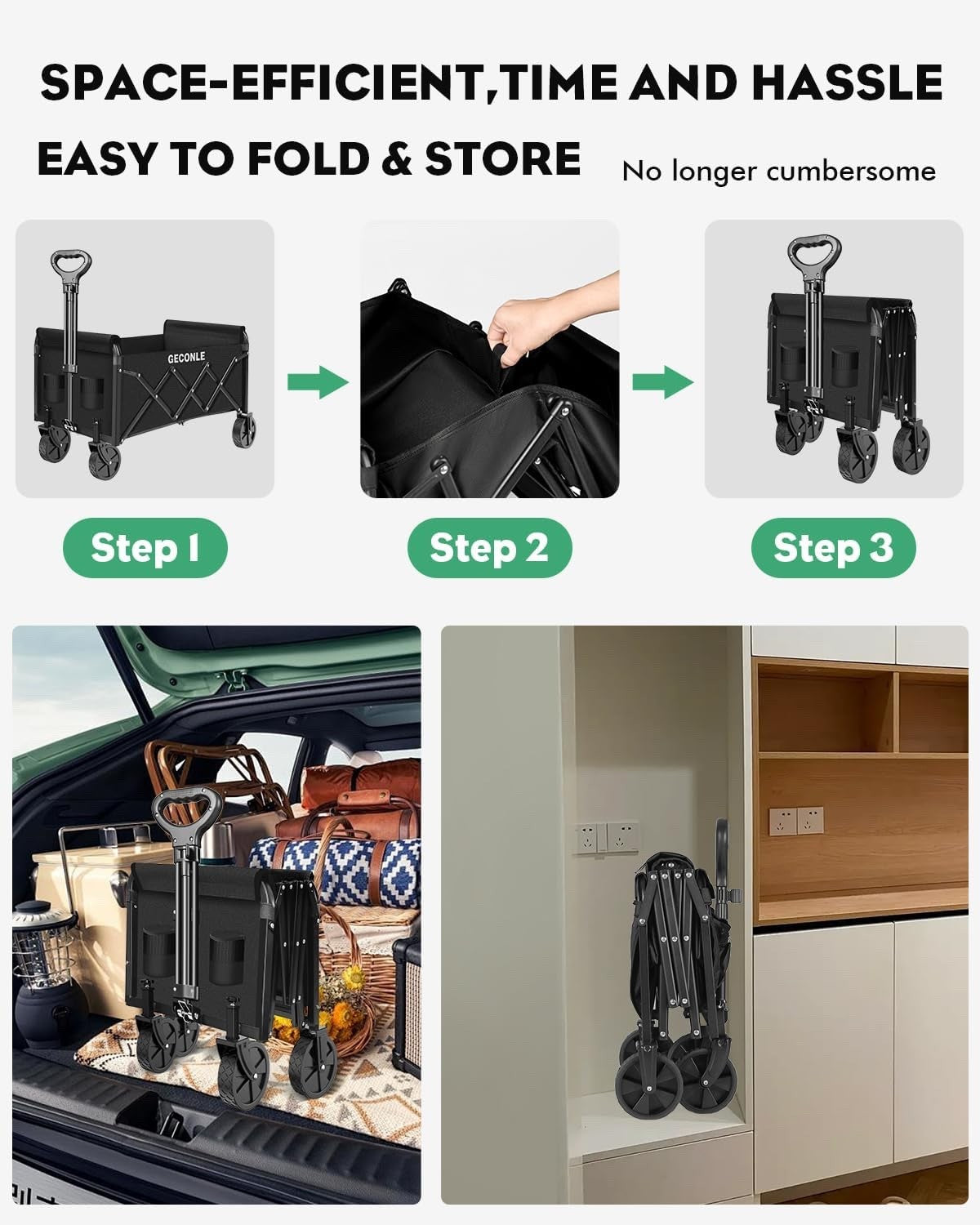 Folding Camping Trolley Cart 100L 100kg Collapsible Festival Wagon 4 Wheels Blac