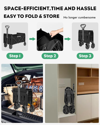Folding Camping Trolley Cart 100L 100kg Collapsible Festival Wagon 4 Wheels Blac