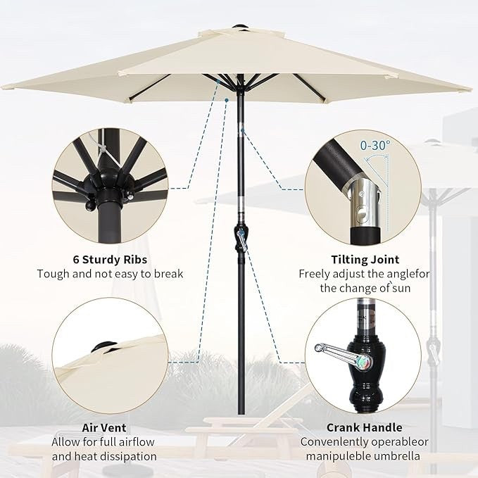 250cm Aluminium Garden Parasol Umbrella Crank Tilt UV50+ Sun Shade