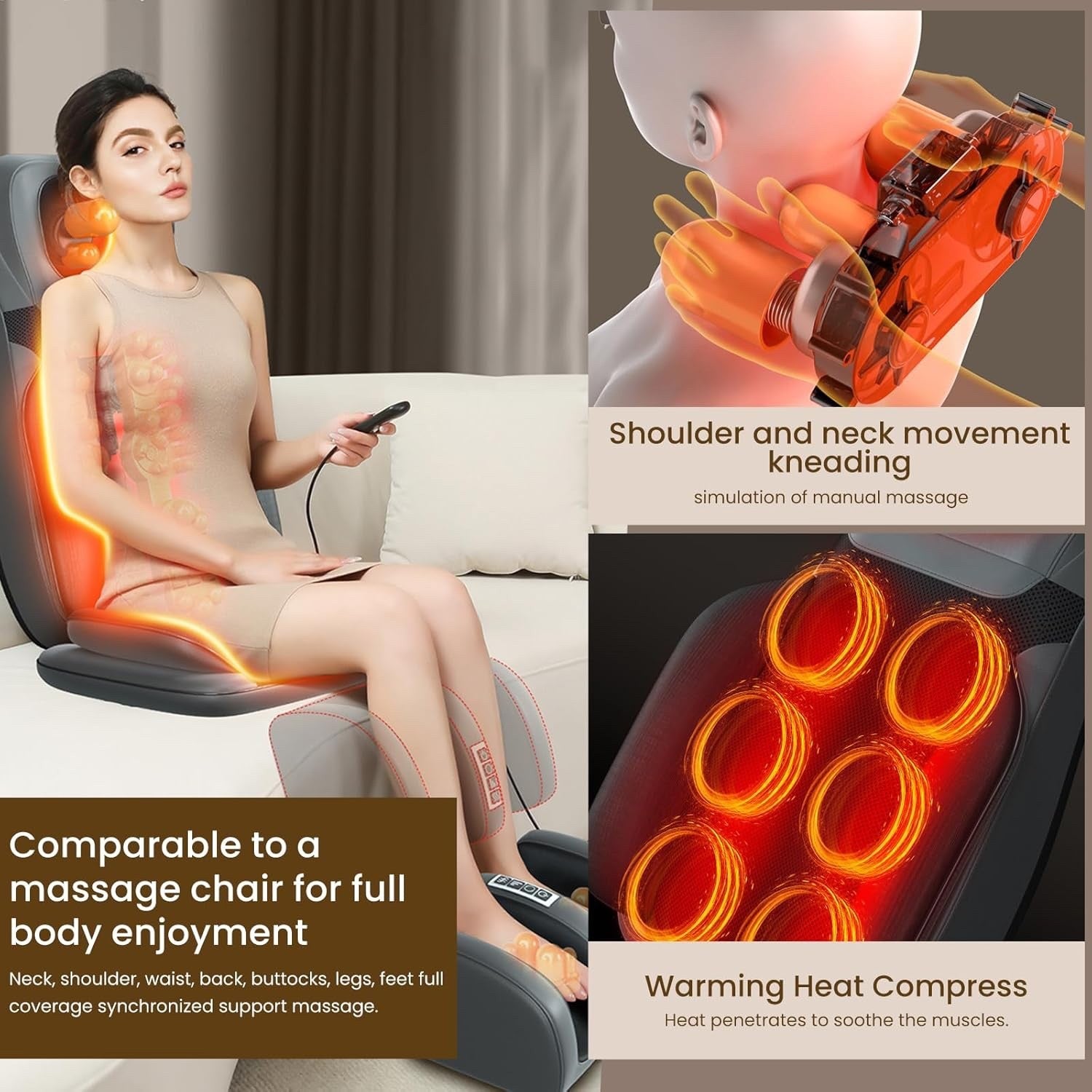 Full Body Massage Mat Heated Waist Airbag Remote Control Neck Back Leg Brown