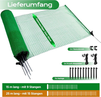 Garden Barrier Fencing Mesh 15m x 0.9m Green Temporary Fence 9 Pins Pet Poultry
