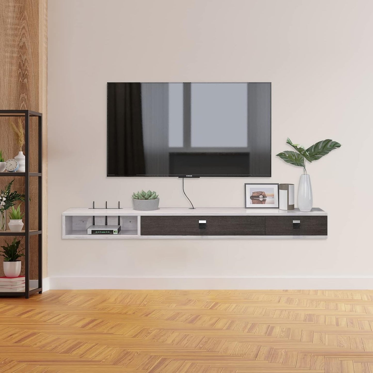 Floating TV Unit Wall 120cm Mounted Media Console Cabinet Grey White