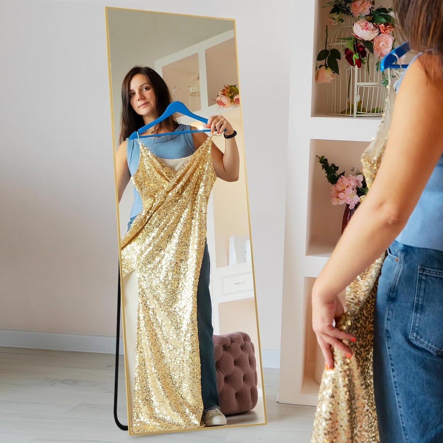 LunaMirror Full Length Mirrors Free Standing Floor Mirror Full Body 161x52cm