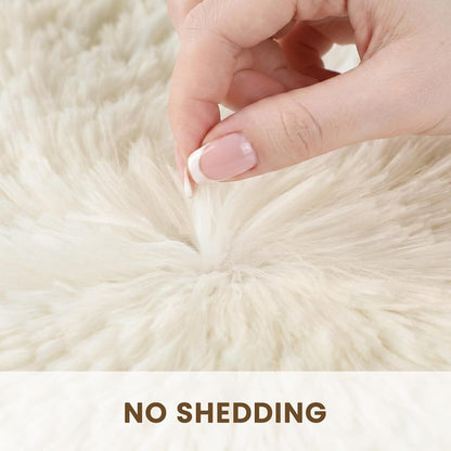 Living Room Rug Carpet 140x200cm Cream Fluffy Shaggy Non Slip Soft Washable