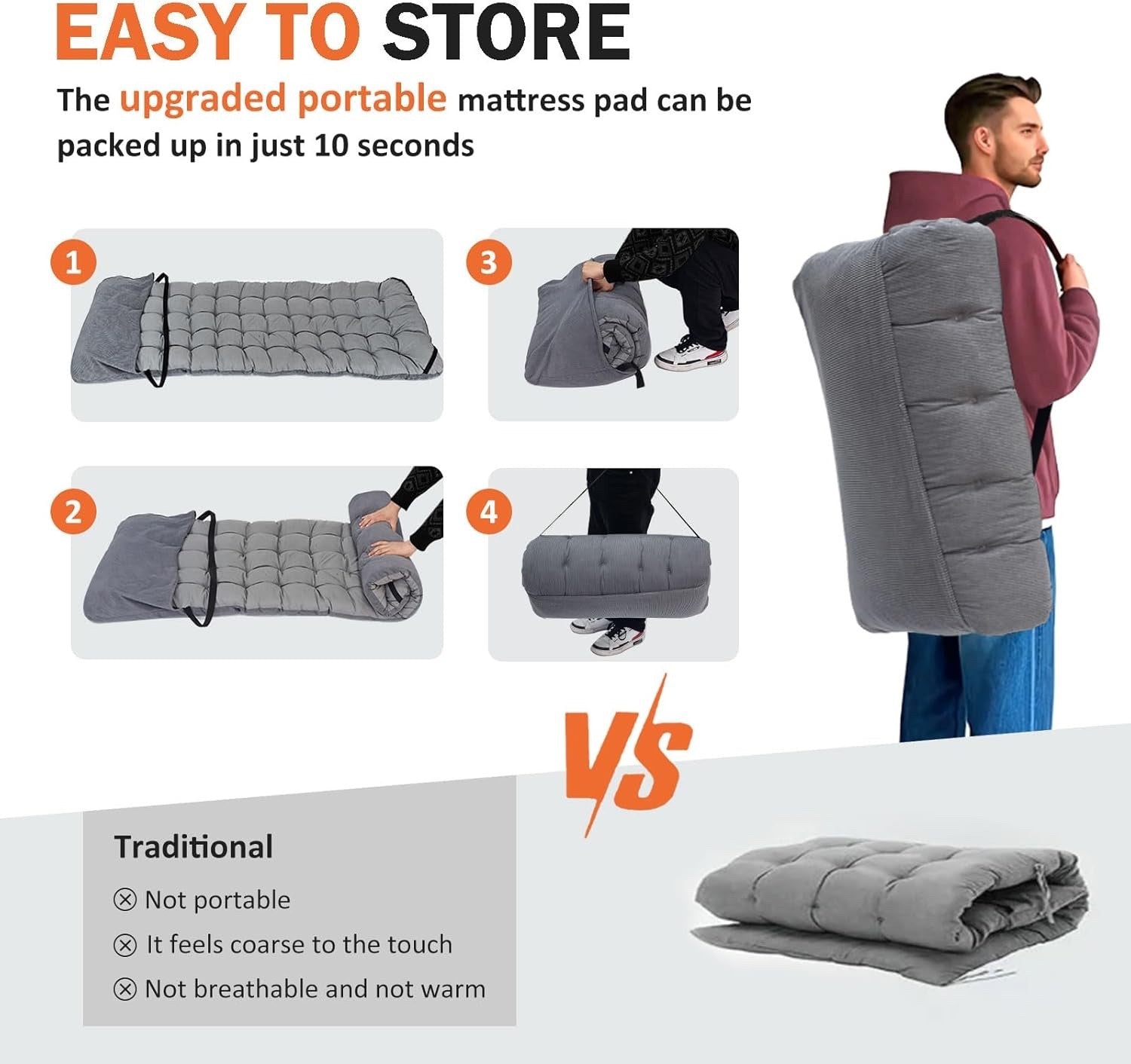 Camping Bed Folding Cot Adult Grey Cushion Portable Carry Bag 450lbs Travel
