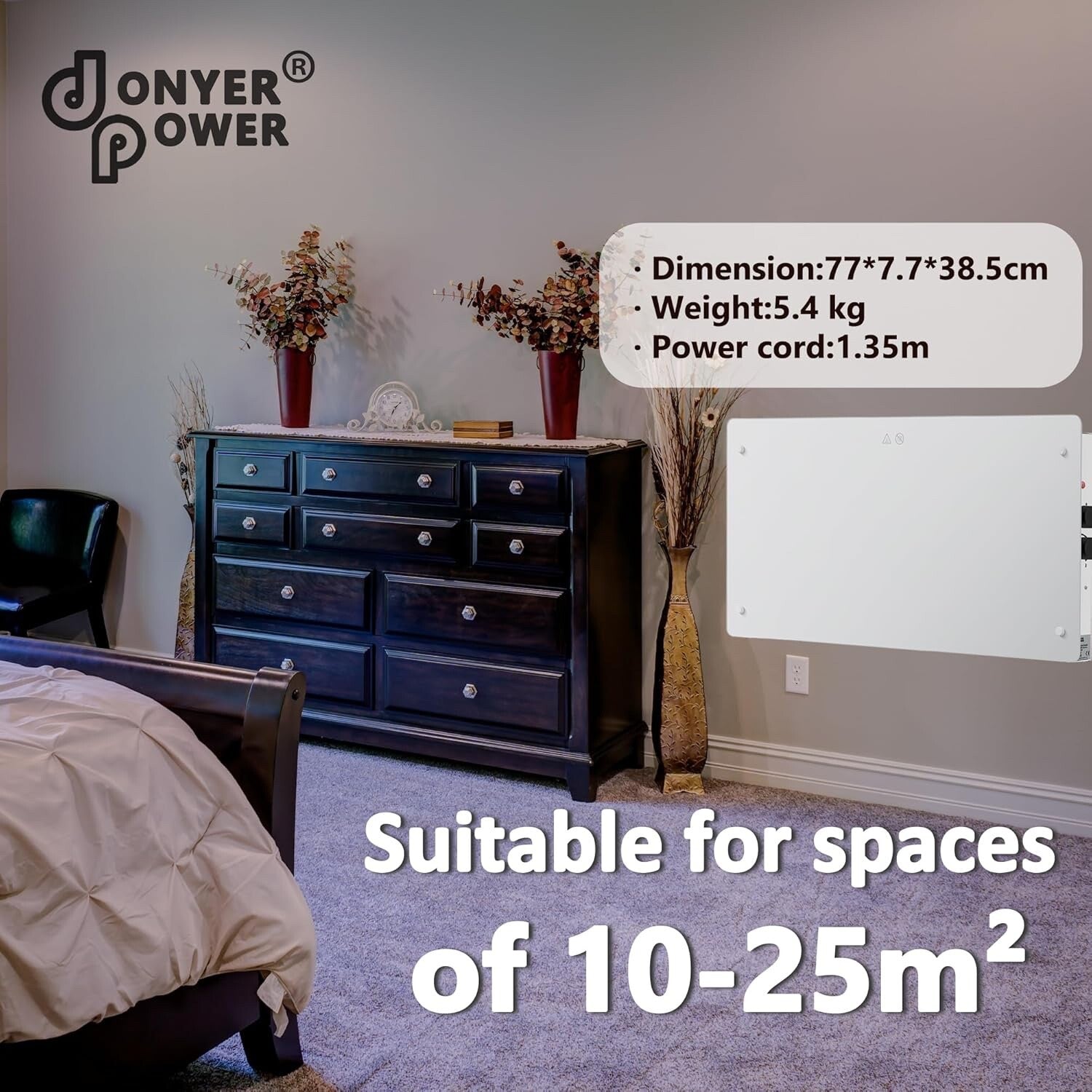 DONYER POWER 2000W Convector Heater Ultra-thin Wall-mounted or Freestanding