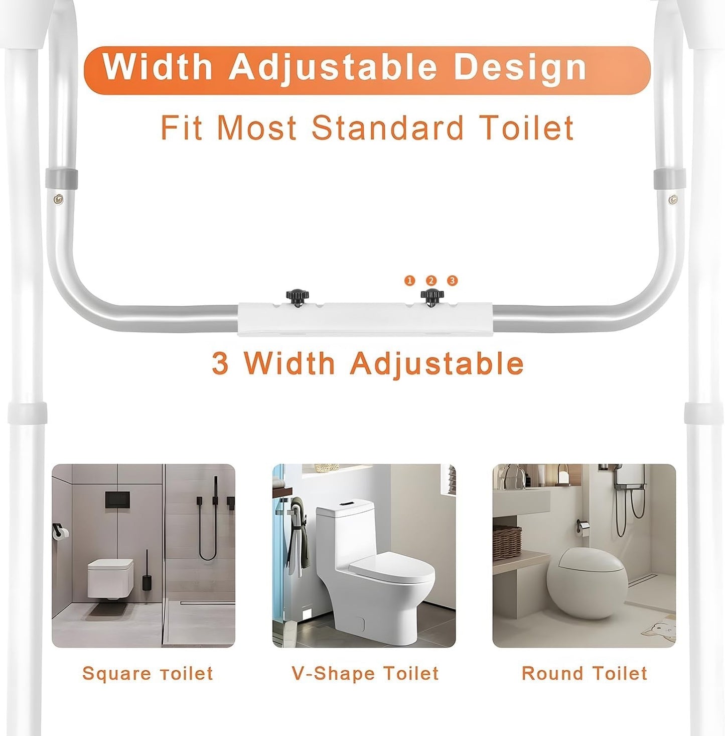 Toilet Safety Frame Rails Adjustable Height Width Aluminium Grab Bars 150kg Aid