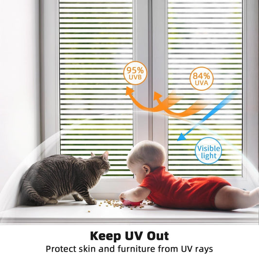 Window Film Privacy Frosted 60x200cm Medium Stripes Static Cling No Glue Glass R
